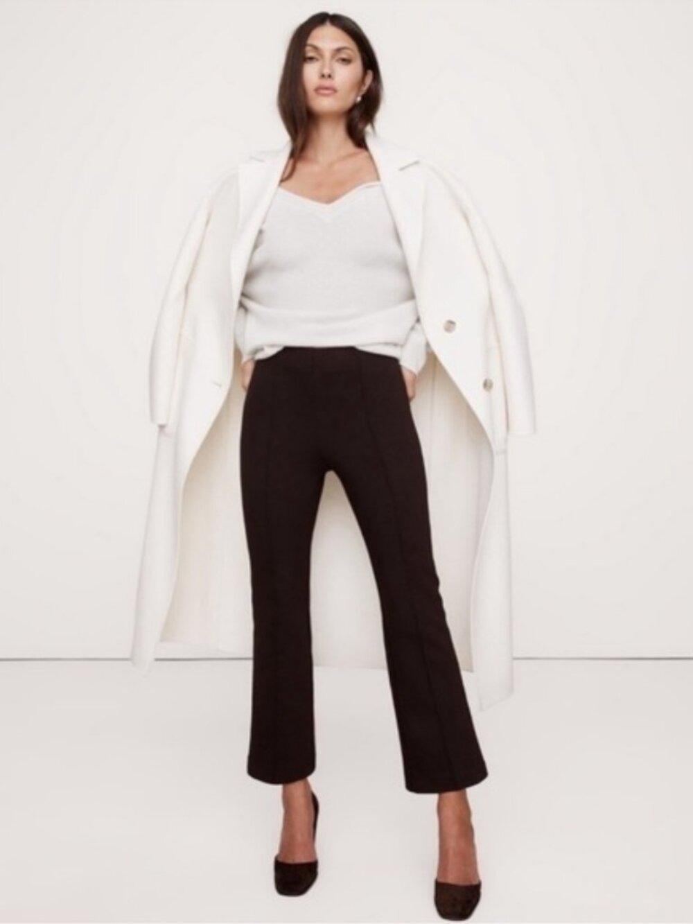 Banana Republic Pants Crop Flare Everywhere Ponte Pull-On Ganache Brown M
